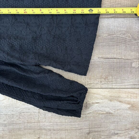 Old Navy Womens Black Floral Embroidery Blouse L Black Sheer Boho Flowy Cruise - Picture 12 of 13